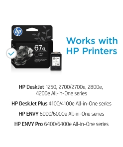 Alternative view of HP 67XL Black High-Yield Ink Cartridge | Works with DeskJet 1255, 2700, 4100, Envy 6000, 6400 Series | Eligible for Instant Ink | 3YM57AN | Packaging May Vary