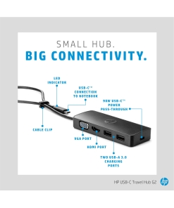 Alternative view of HP USB-C® Travel Hub G2 - Multi Port Dongle for Charging, Accessories, and Connecting an Extra Display - HDMI, VGA, and Two USB-A 3.0 Ports - Scalable Power with 45W, 65W, or 90W Adapter